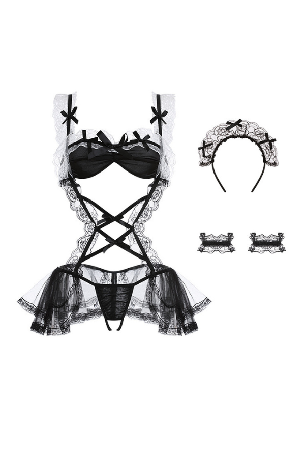 セクシーランジェリー 下着 女性用メイド風 ふんわりチュールスカートコスチュームセット s3_1555