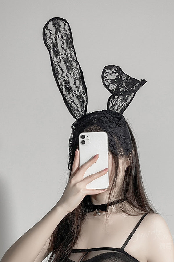 女性用セクシー ヘアアクセサリー レースベール付きうさ耳カチューシャ s3_p3