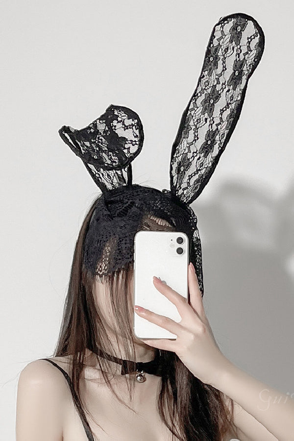 女性用セクシー ヘアアクセサリー レースベール付きうさ耳カチューシャ s3_p3