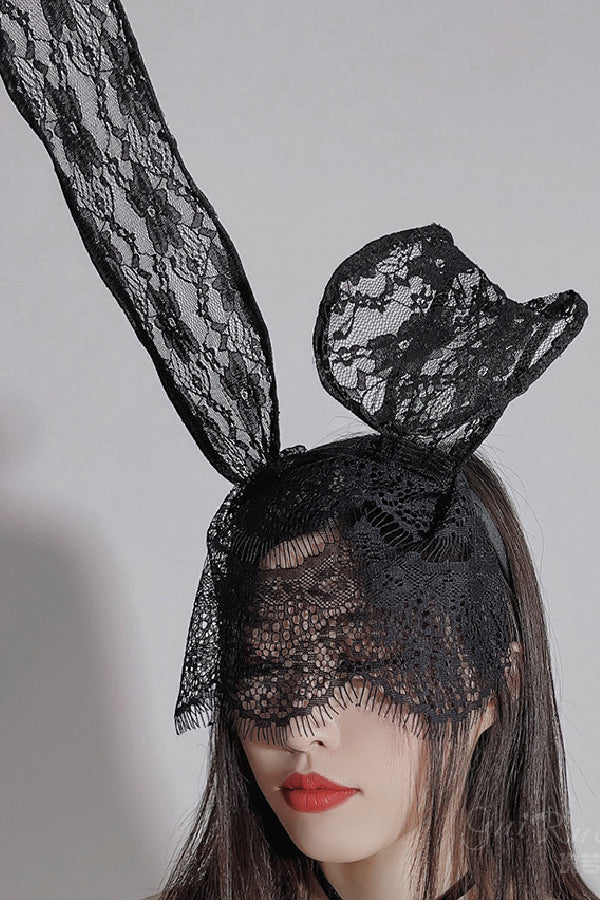 女性用セクシー ヘアアクセサリー レースベール付きうさ耳カチューシャ s3_p3