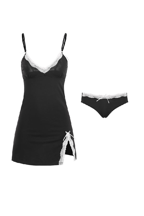 セクシーランジェリー 下着 女性用 胸パッド入りスリットキャミソールスリープドレス  s3_759