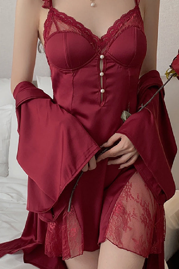 セクシーランジェリー 下着 女性用 パッド付きサテンルームウェア s3_J3179