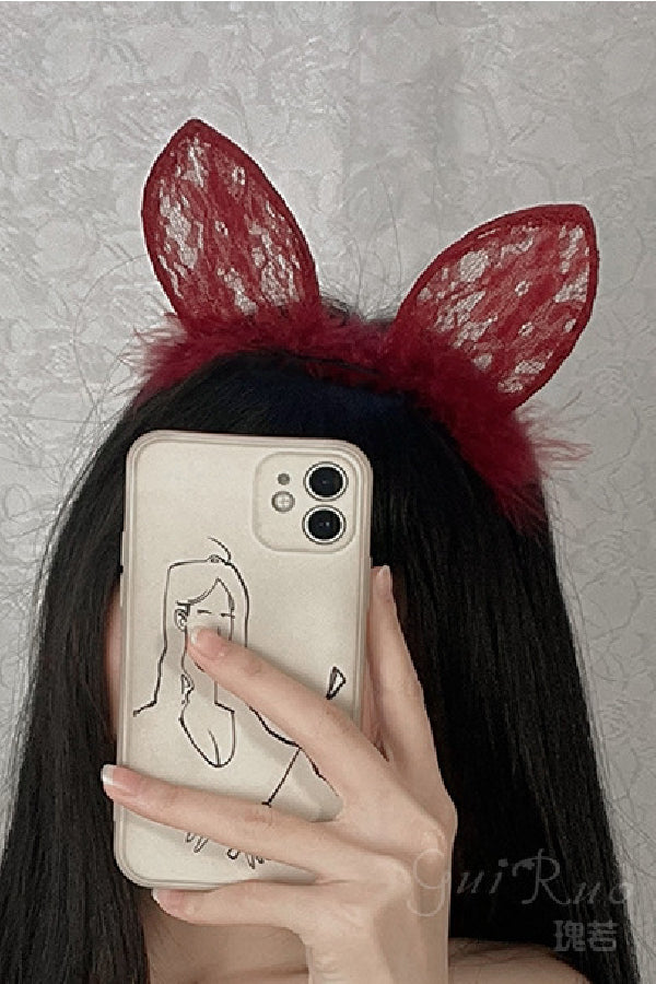 女性用セクシー ヘアアクセサリー レース＆ファー付きカチューシャ s3_p1