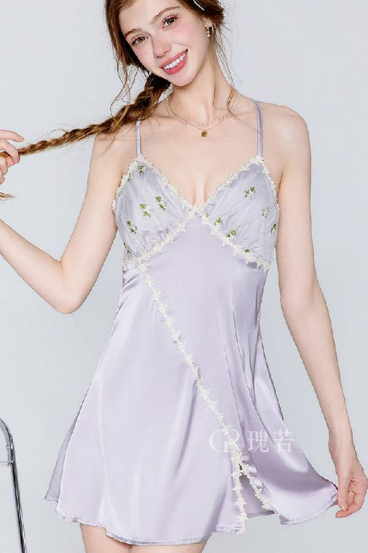 女性用セクシーランジェリー フラワー刺繍サテン ベビードール s3_p2754