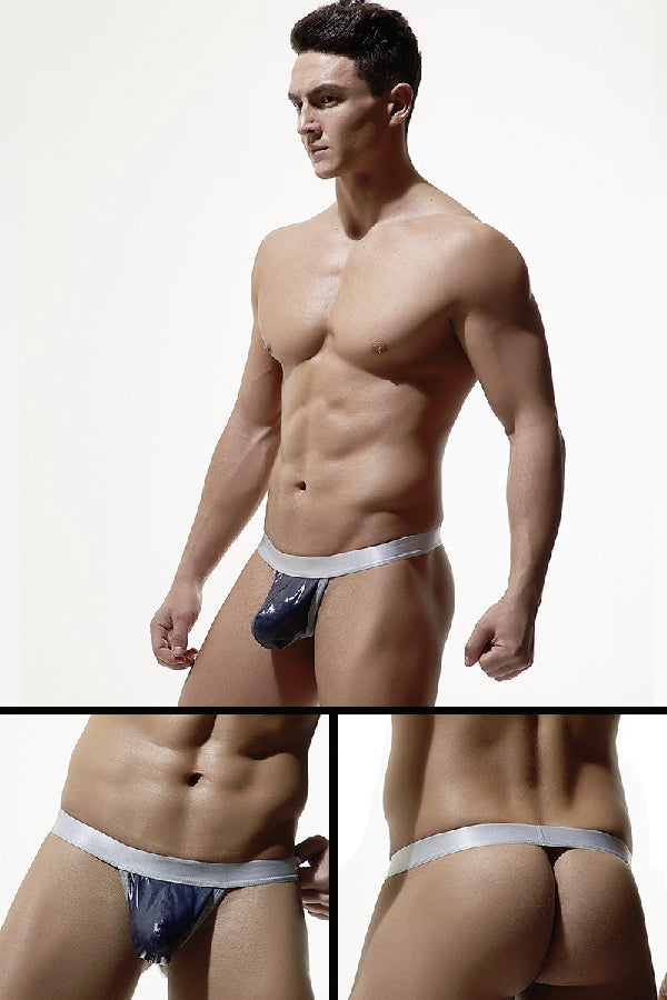 セクシーランジェリー 下着 男性用 メンズ 光沢フェイクレザー Tバックショーツ s4_E036