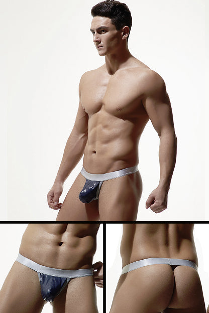 セクシーランジェリー 下着 男性用 メンズ 光沢フェイクレザー Tバックショーツ s4_E036