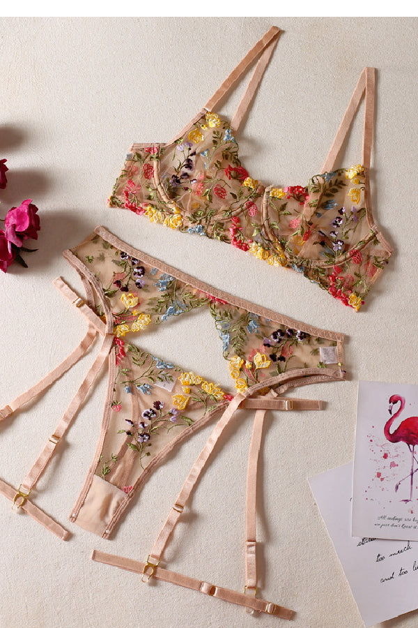セクシーランジェリー 下着 女性用 フラワー刺繍 ランジェリーセット sUW3_ R1170