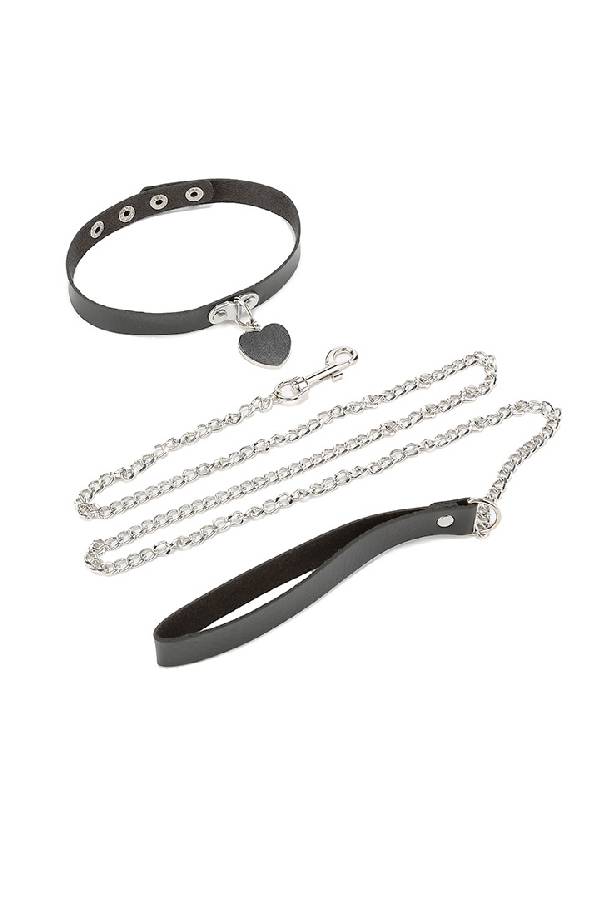 女性用セクシー ハートチャーム付きチョーカー＆チェーンリード sUW7_ZQ1004