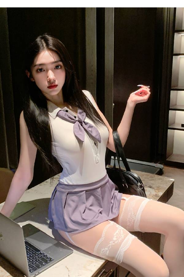 女性用セクシーランジェリー リボンタイ付き学生風プリーツスカートコスチューム sUW7_ZQ3216