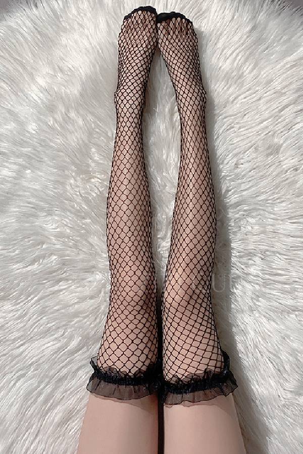 女性用セクシー 網タイツ フリル付きニーハイストッキング sUW7_ZQ5010