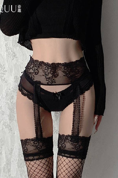 女性用セクシー ハイウエストレース ガーター風フィッシュネットストッキング sUW7_ZQ5021