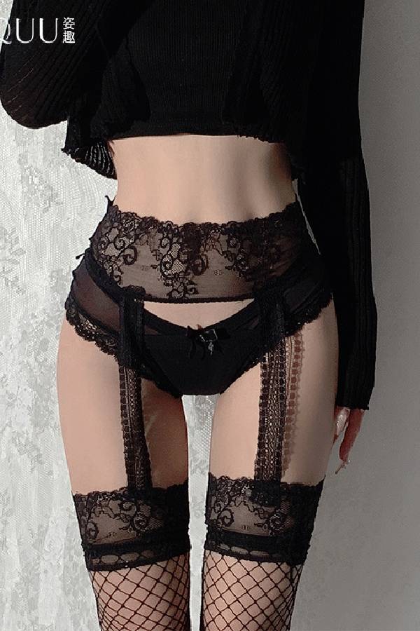 女性用セクシー ハイウエストレース ガーター風フィッシュネットストッキング sUW7_ZQ5021