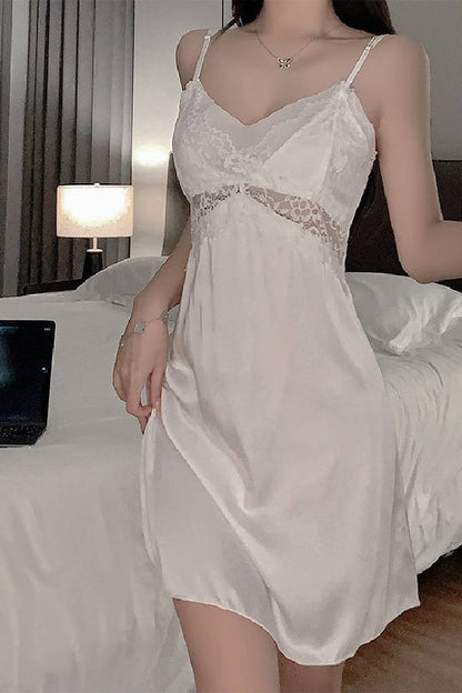 女性用セクシーランジェリー レース切り替え 胸パット付きサテンキャミソール＆Tバックセット sUW7_ZQ6005