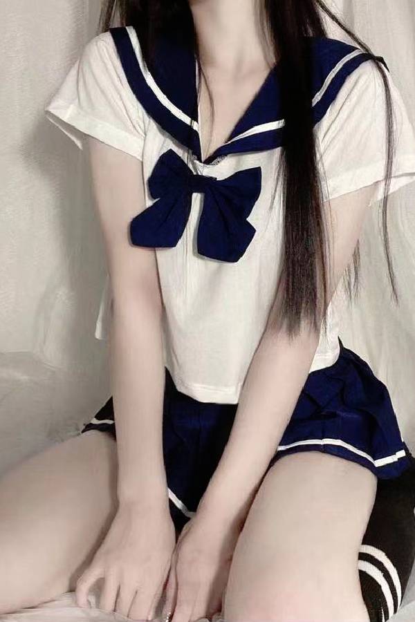 女性用セクシーランジェリー リボン付き セーラーカラー半袖トップス＆プリーツミニスカートセット sUW7_ZQ6084