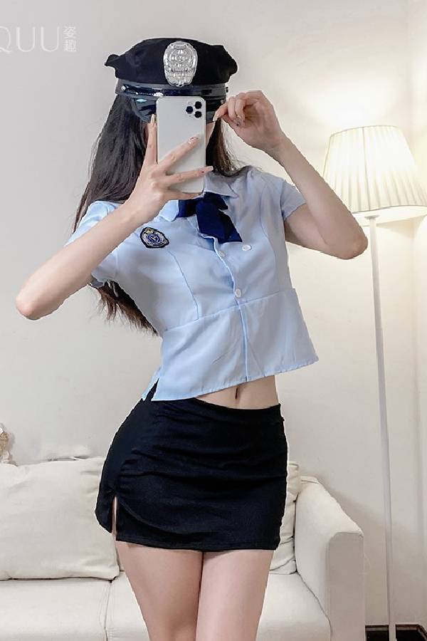 女性用セクシーランジェリー ポリス風リボンブラウス＆ミニスカート コスチュームセット sUW7_ZQ6351
