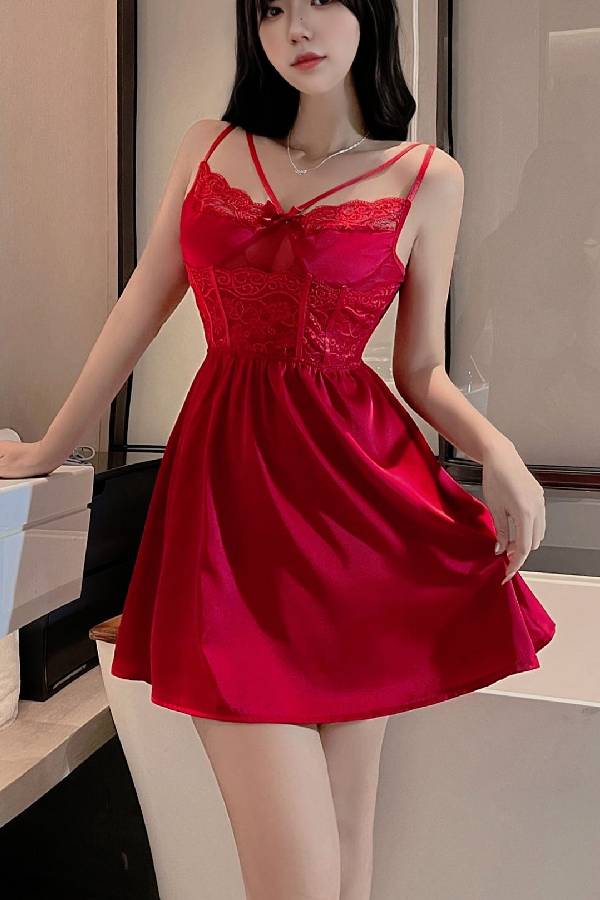 女性用セクシーランジェリー クロスストラップ レース＆サテン ベビードール sUW7_ZQ6432N