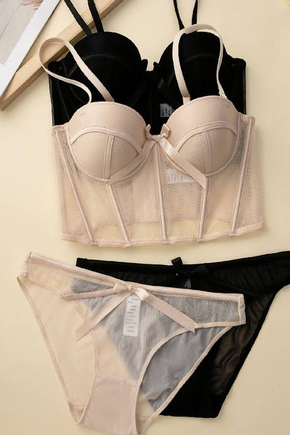 セクシーランジェリー 下着 女性用 リボン  コルセット風  ランジェリーセット sUW3_0510