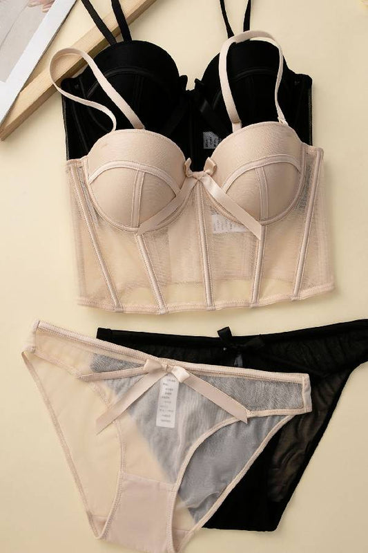 セクシーランジェリー 下着 女性用 リボン  コルセット風  ランジェリーセット sUW3_0510